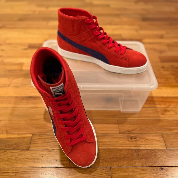 Puma High-top Red Suede with Navy Blue sneakers, Size 13 US - Picture 2 of 6